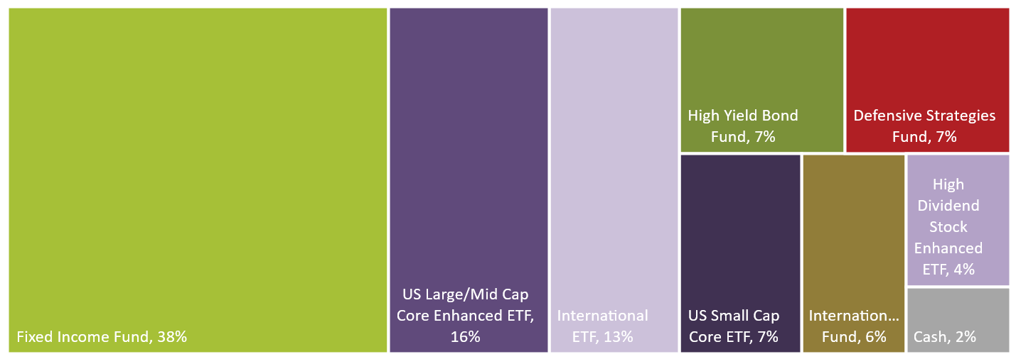 A treemap of the allocation of our funds used in the Conservative Growth Fund.